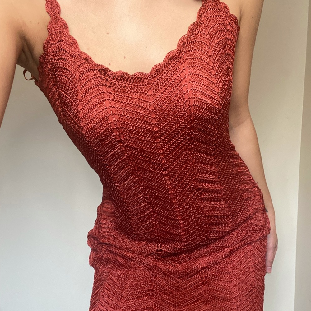 Crochet midi dress in rust orange color